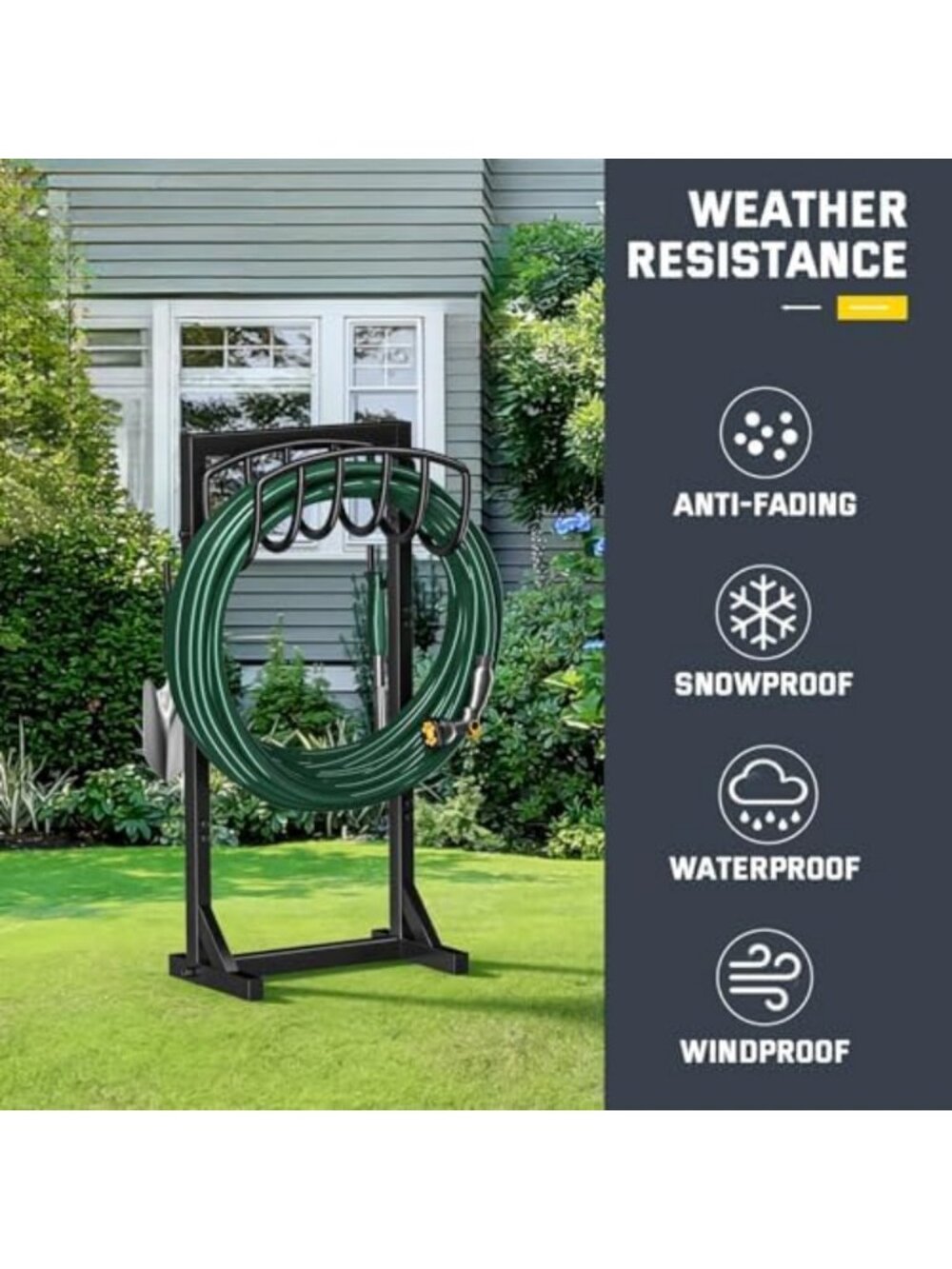 Heavy Duty Garden Hose Holder Stand with 4 Spikes & 2 Tool Hooks - Outdoor - Picture 7 of 7